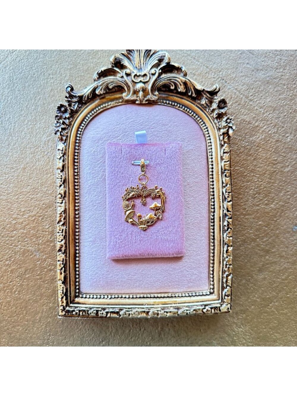 Heart-Shaped Forest Charm w/ Mushrooms & Snail Lobster Claw Clasp - Picture 5 of 14